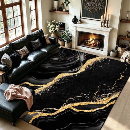 Bleum Cade 5'x7' Area Rugs for Living Room, Black Gold Marble Swirl Abstract Rug Ultra Soft Washable Rugs for Bedroom, Anti Slip Durable Carpet for Dining Room