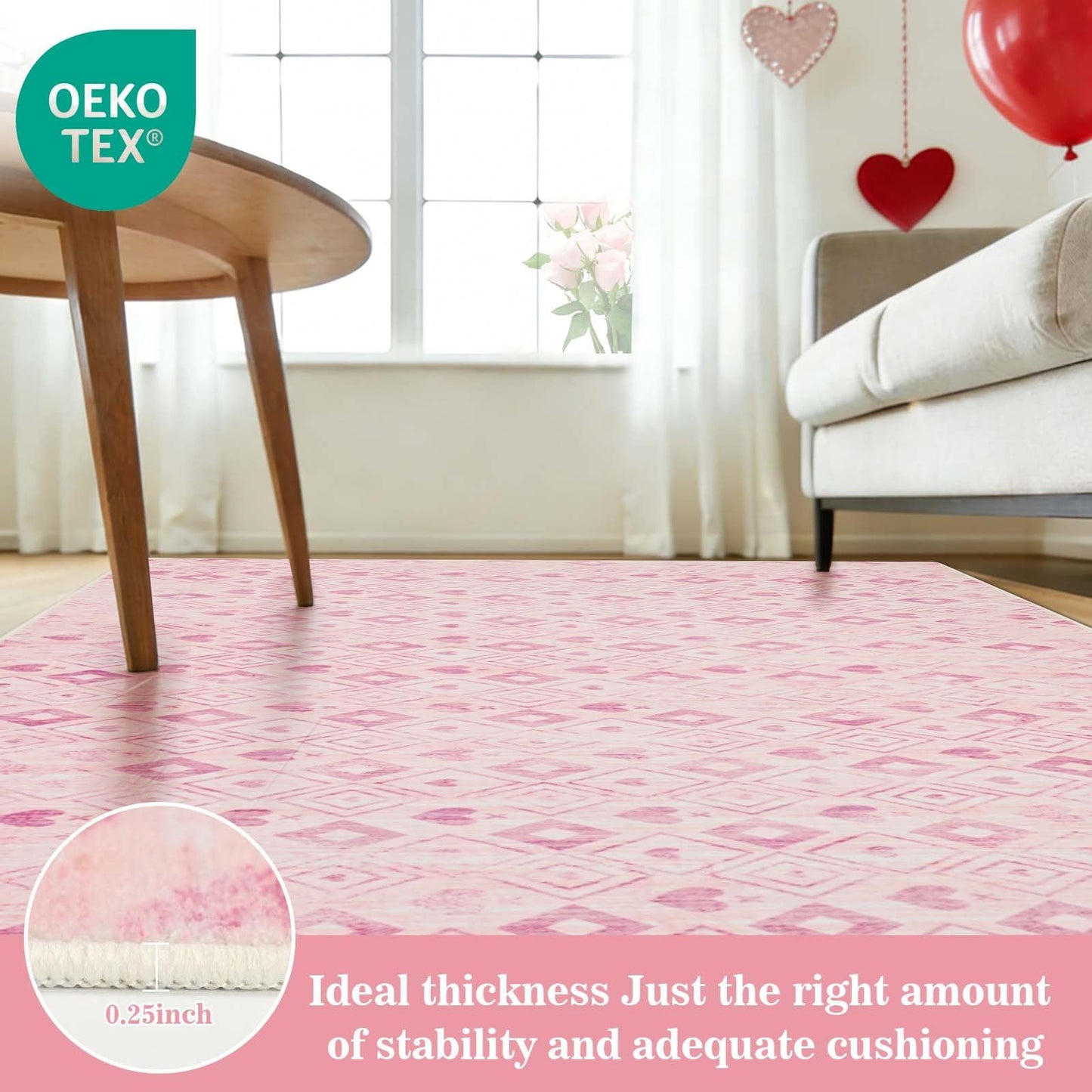 Bleum Cade Valentine's Day Pink Rugs for Living Room 5x7 Area Rug,Washable Rugs for Bedroom,Non-Slip Low Pile Super Soft Indoor Carpet Modern Home Decor Pink Diamond-shaped Grid