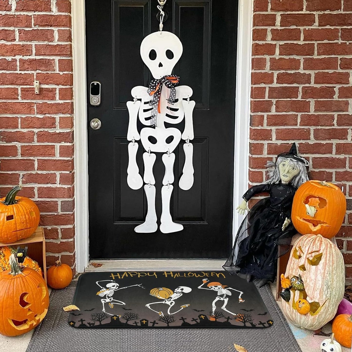 BLEUM CADE Halloween Doormat Outdoor Welcome Mat Dancing Skulls Door Mat Outside Entry Rug,18" x 30"