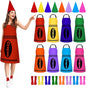 BLEUM CADE 8 Set Color Crayon Apron and Funny Gnome Cone Hats for Costume Set for Adults Fancy Dress Outfit Halloween Cosplay