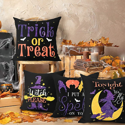 BLEUM CADE Halloween Pillow Covers 18 x 18 inch, Trick or Treat Decorative Throw Pillow Covers Set of 4,Black