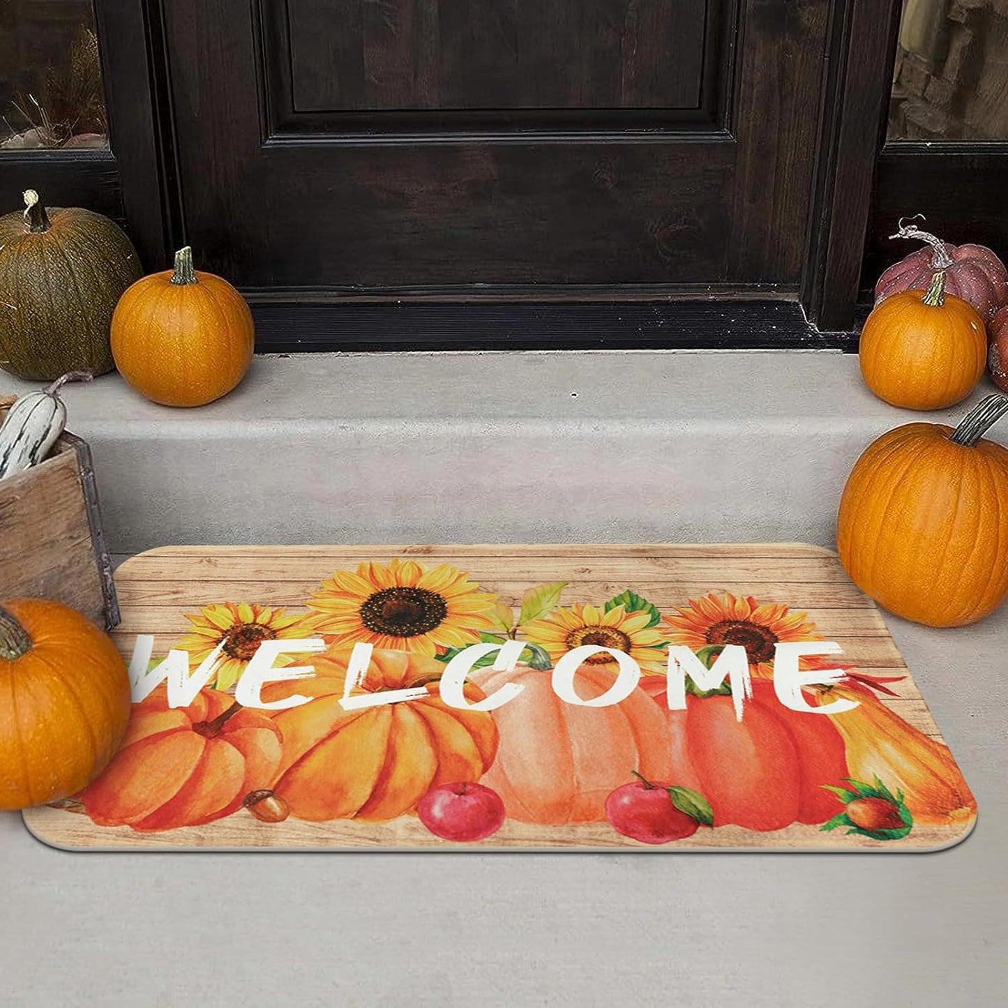 BLEUM CADE Fall Doormat Outdoor Welcome Mat for Entrance,Sunflower Pumpkin Door Mat Outside Entry Rug,18 x 30 inches