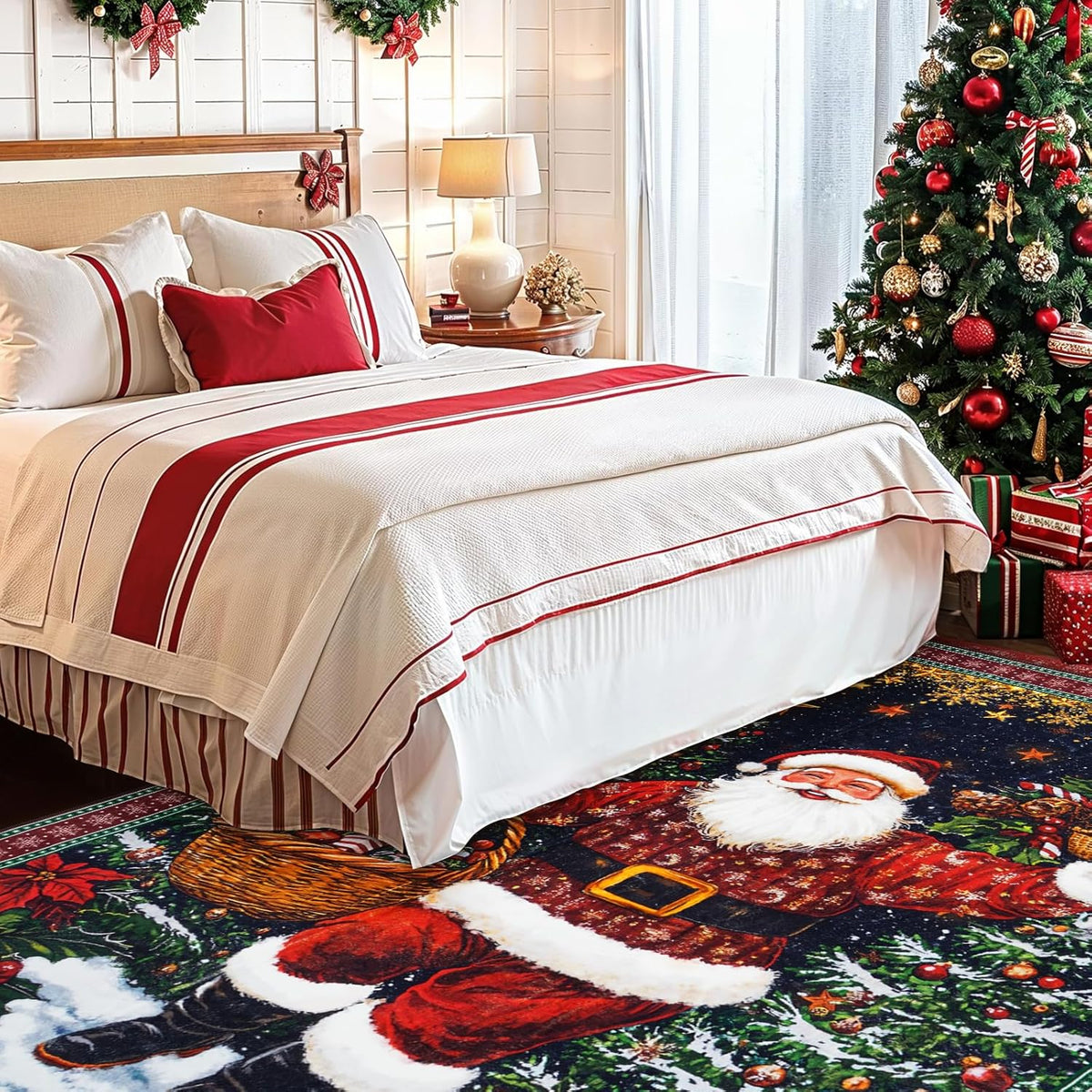BLUEM CADE Santa Claus Christmas 8' x 10' Area Rug for Living Room Bedroom,Xmas Decor Machine Washable Rug Carpet with Non-slip Backing
