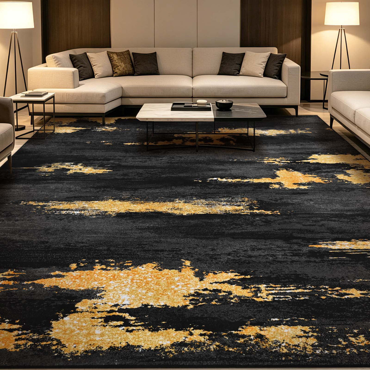 Bleum Cade 8'x10' Area Rugs for Living Room, Washable Rugs Modern Rugs for Bedroom Dinning Room,Abstract Rug Ultra Soft Non Slip Durable Large Carpet Home Decor, Black Gold