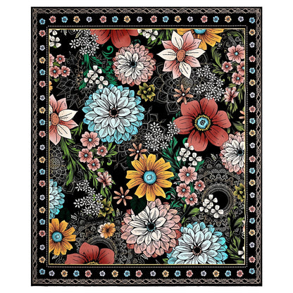 Bleum Cade Floral Area Rugs for Living Room 8x10, Boho Washable Rug, Soft Faux Wool Indoor Rug Carpet for Living Room Bedroom, Black