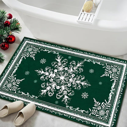 BLEUM CADE Christmas Snowflake Area Rugs 2x3 Door Mat, Non Slip Washable Entryway Rug Outdoor Indoor Welcome Mat for Entrance,Christmas Decorations,Green