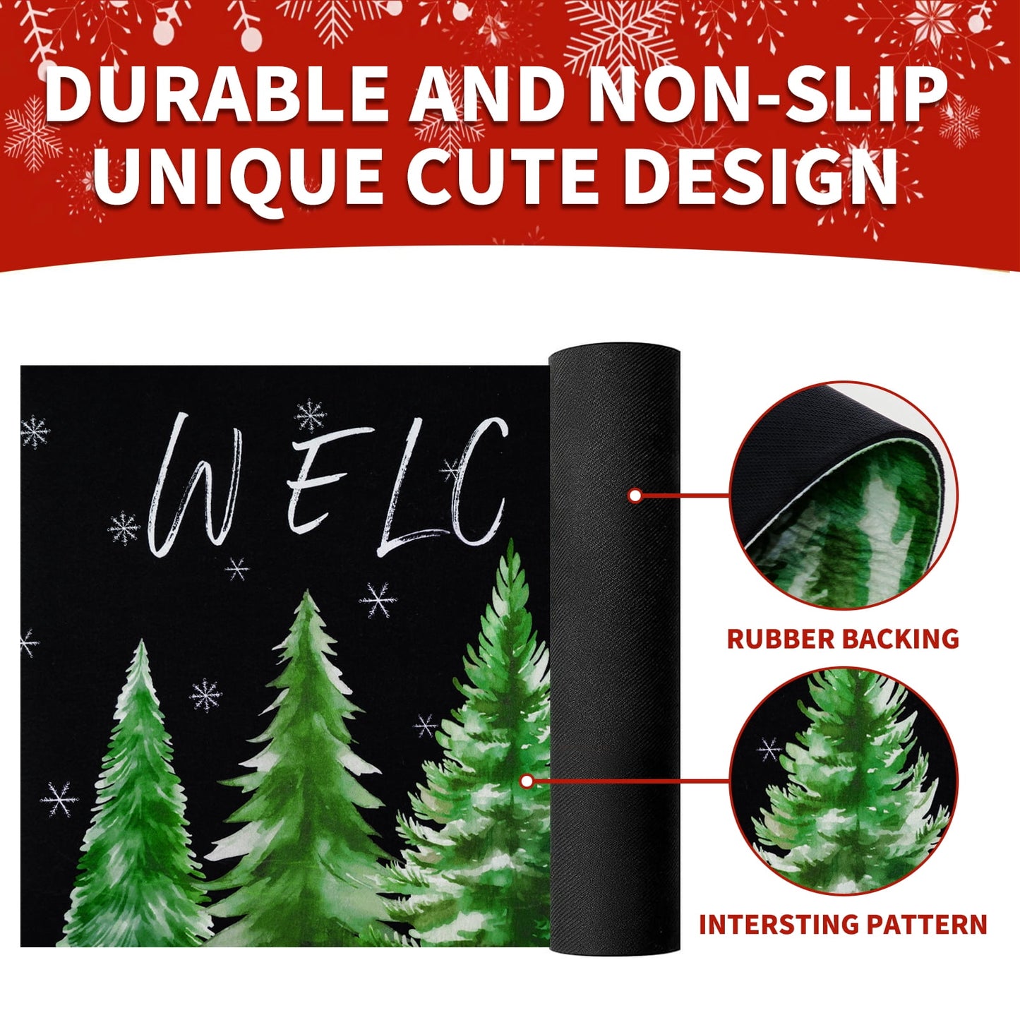 Bleum Cade Christmas Doormat Winter Holiday Outdoor Welcome Mat for Entrance,Non-slip Christmas Tree Door Mat with Rubber Backing,18" x 30"
