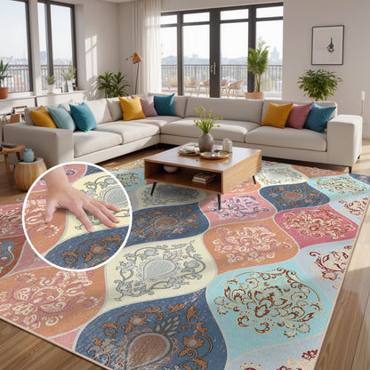 Bleum Cade Boho Floral Area Rug 5x7 Washable Soft Faux Wool Rug Carpet for Living Room Bedroom