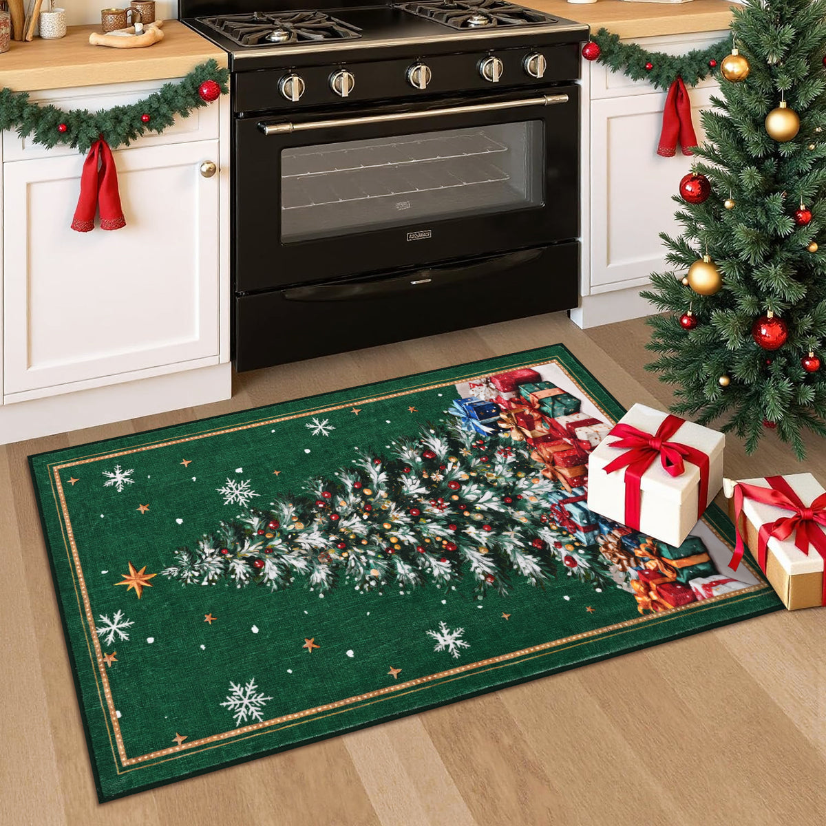 BLEUM CADE Christmas Tree Area Rugs 2x3 Door Mat, Non Slip Washable Entryway Rug Outdoor Indoor Welcome Mat for Entrance,Green
