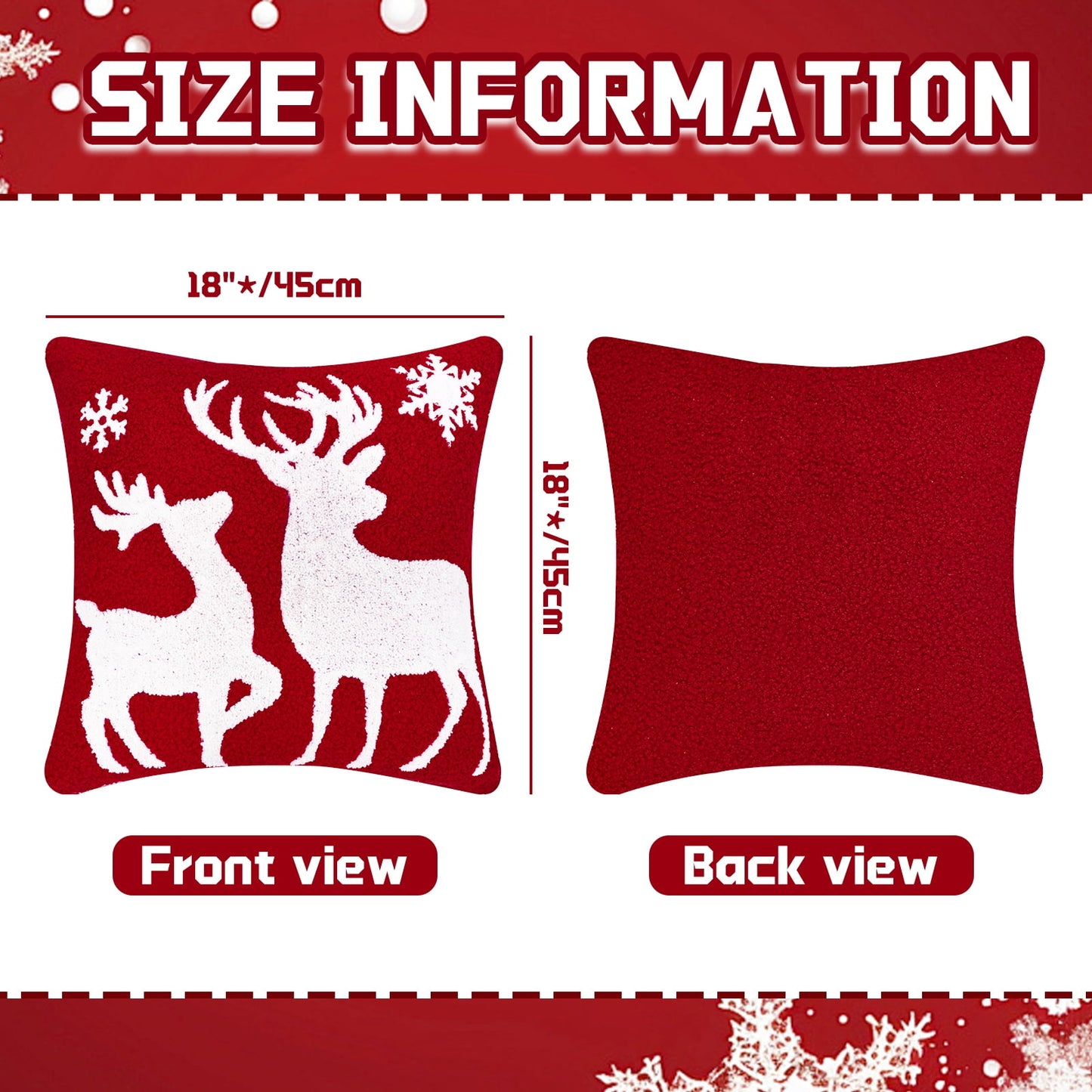 BLEUM CADE Christmas Throw Pillow Covers Set of 2,Teddy Fleece Xmas Red Soft Fleece Pillowcase with Christmas Elk Pattern,18 x 18 inches