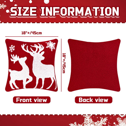 BLEUM CADE Christmas Throw Pillow Covers Set of 2,Teddy Fleece Xmas Red Soft Fleece Pillowcase with Christmas Elk Pattern,18 x 18 inches