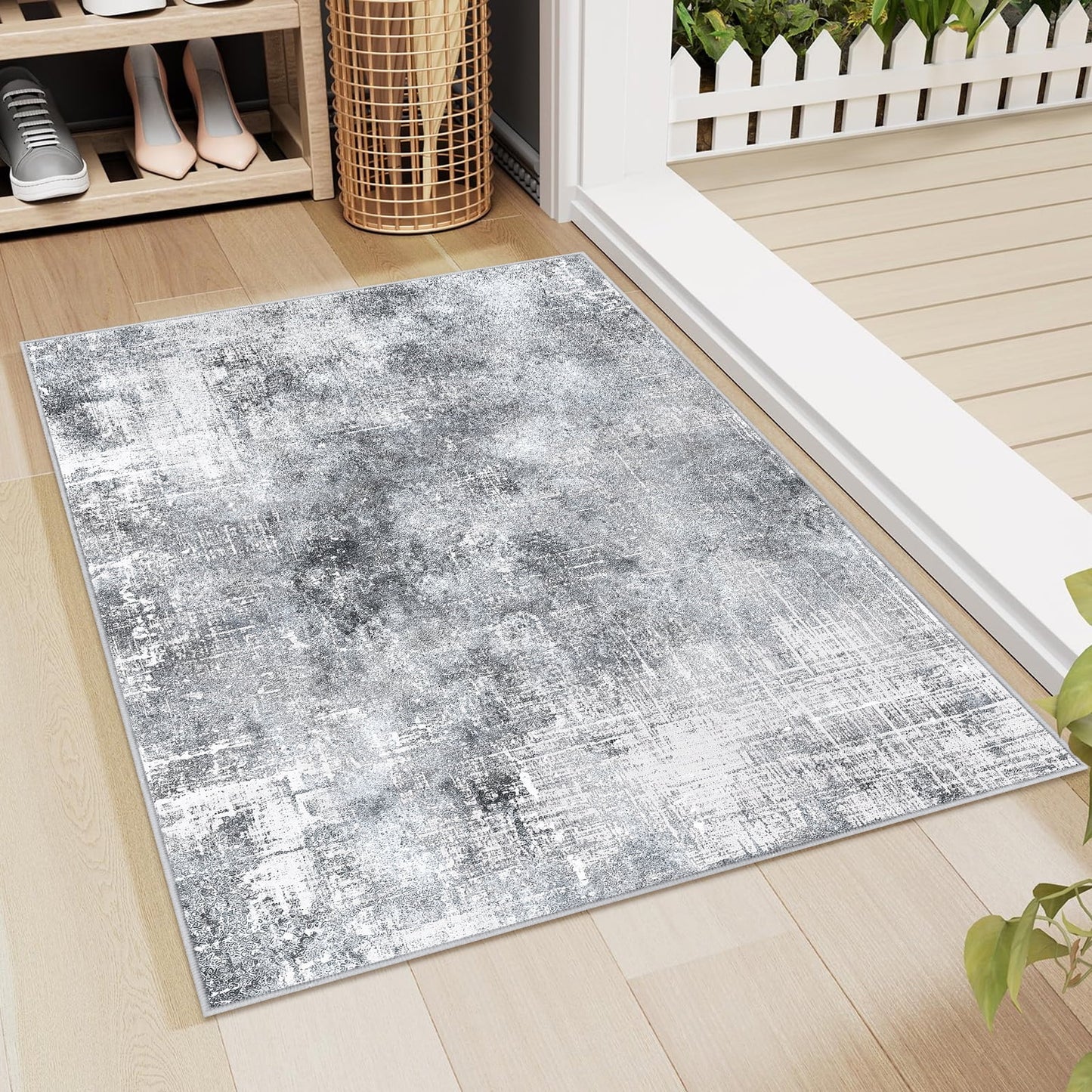 Bleum Cade 2x3 Doormat Area Rugs,Soft Washable Non Slip Bedroom Rug,Modern Abstract Grey Dinning Room Large Carpet