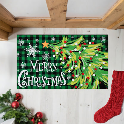 BLEUM CADE Christmas Welcome Mat,Christmas Tree Outdoor Door Mat Outside for Front Door,Non-slip Rubber Backing Doormat,Low-Pile Mat for Entrance,18 x 30 in,Black