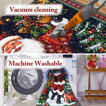 BLUEM CADE Santa Claus Christmas 5' x 7' Area Rug for Living Room Bedroom,Xmas Decor Machine Washable Rug Carpet with Non-slip Backing