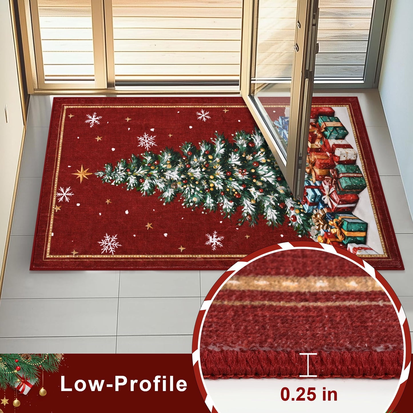 BLEUM CADE Christmas Tree Area Rugs 2x3 Door Mat, Non Slip Washable Entryway Rug Outdoor Indoor Welcome Mat for Entrance,Red