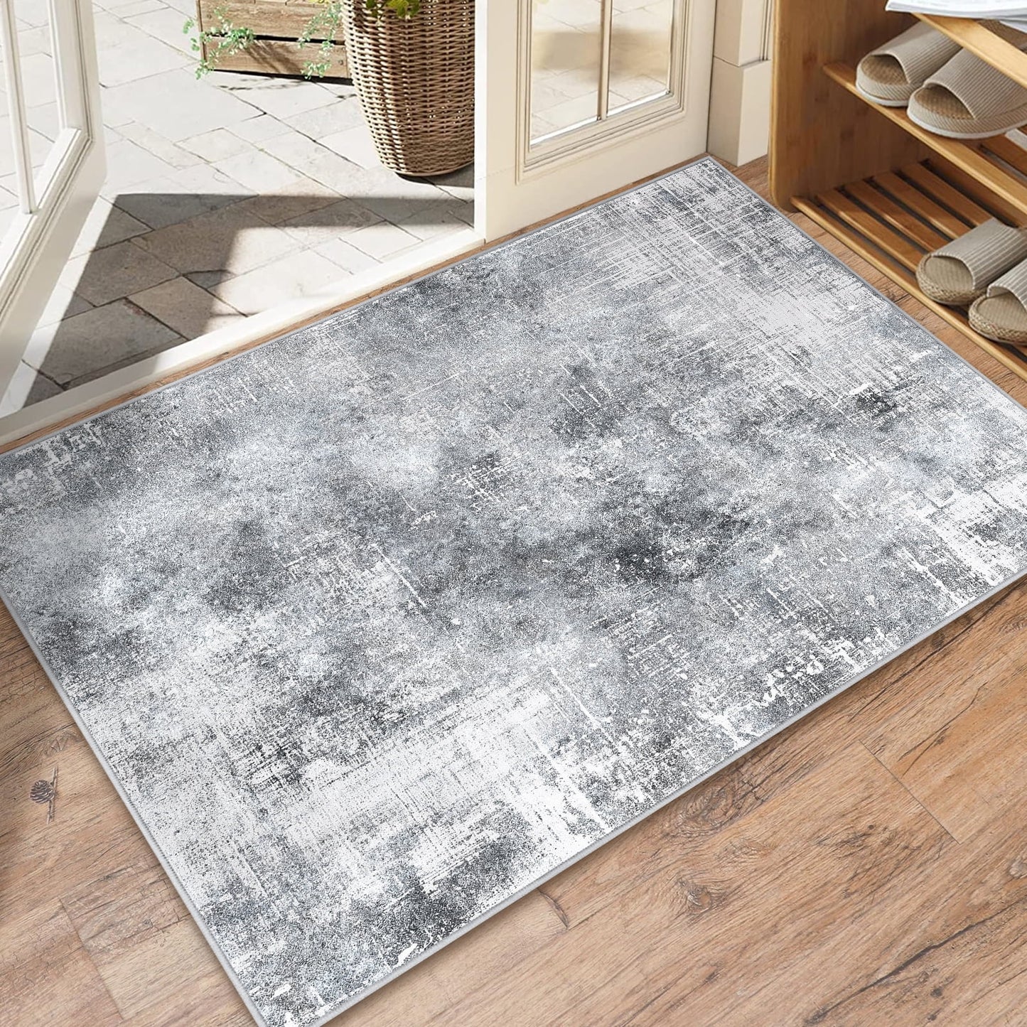 Bleum Cade 2x3 Doormat Area Rugs,Soft Washable Non Slip Bedroom Rug,Modern Abstract Grey Dinning Room Large Carpet