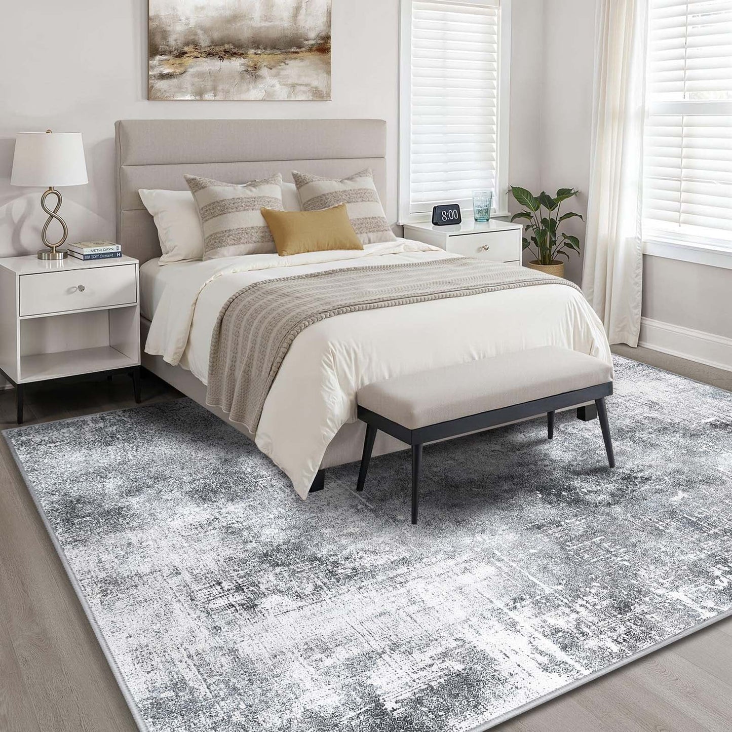 Bleum Cade 5x7 Area Rugs for Living Room,Soft Washable Non Slip Bedroom Rug,Modern Abstract Grey Dinning Room Large Carpet