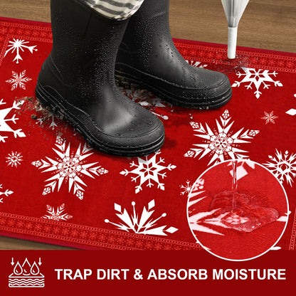 Bleum Cade Christmas Snowflake Area Rugs 2x3 Door Mat, Non Slip Washable Entryway Rug Outdoor Indoor Xmas Santa Welcome Mat for Entrance,Red
