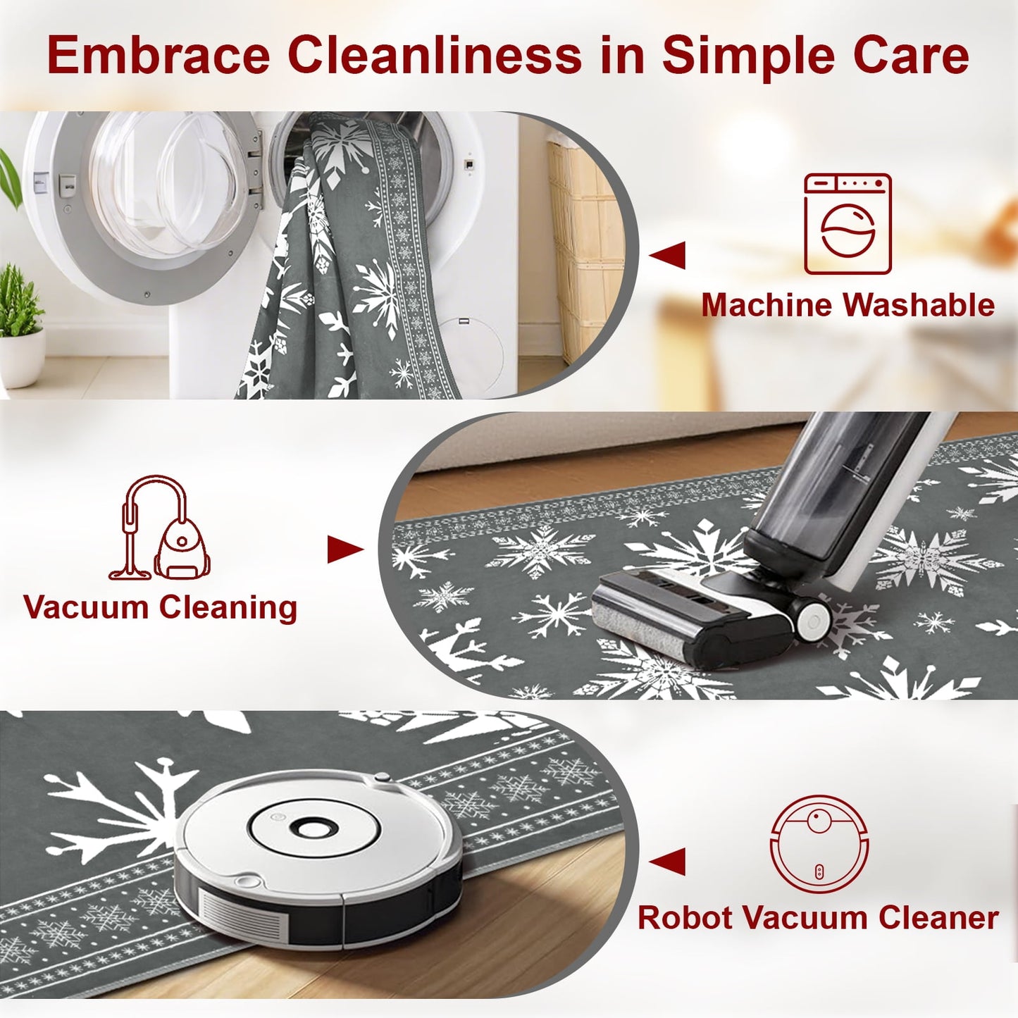 Bleum Cade Christmas Snowflake Area Rugs 2x3 Door Mat, Non Slip Washable Entryway Rug Outdoor Indoor Xmas Santa Welcome Mat for Entrance,Gray