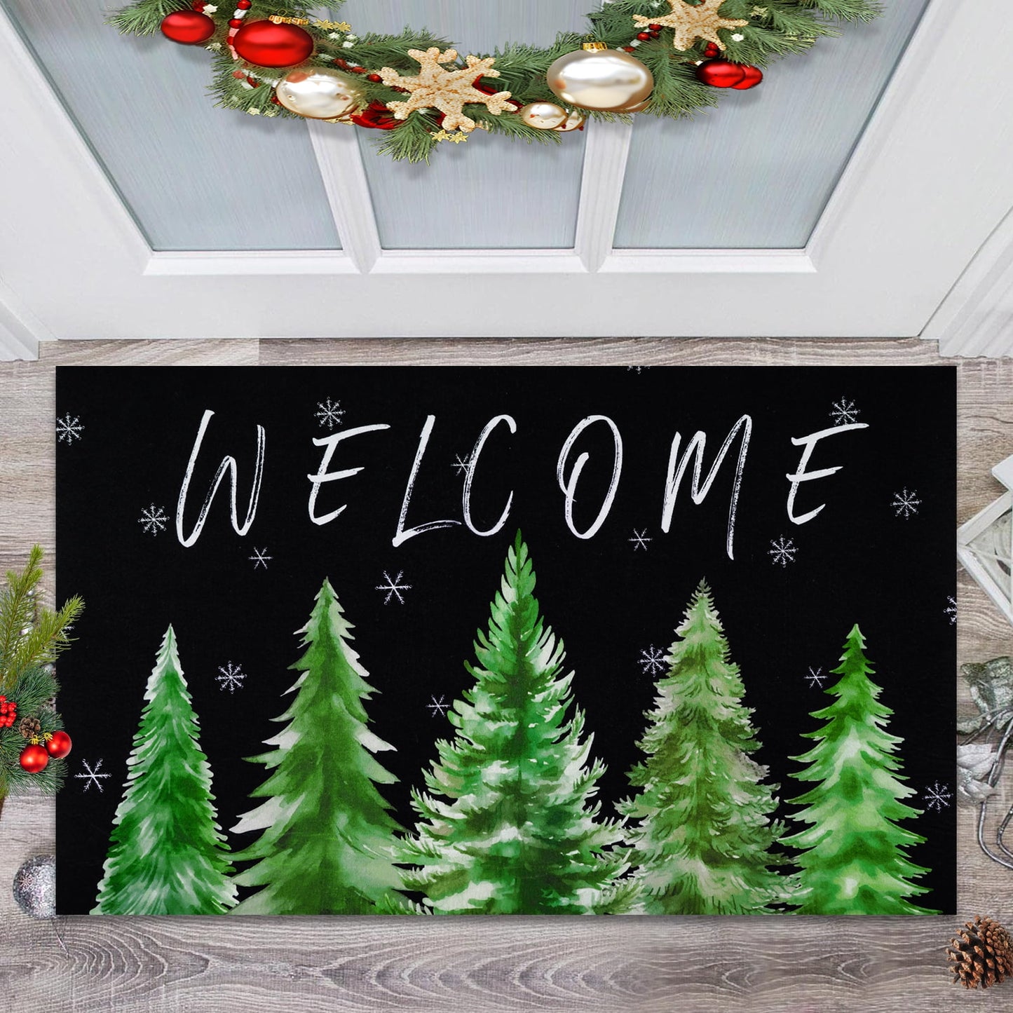 Bleum Cade Christmas Doormat Winter Holiday Outdoor Welcome Mat for Entrance,Non-slip Christmas Tree Door Mat with Rubber Backing,18" x 30"