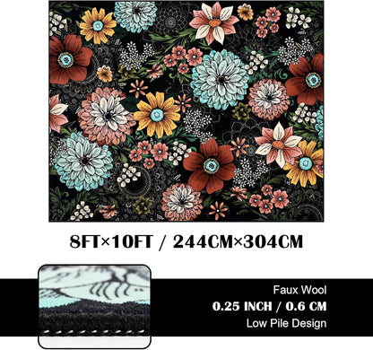 BLEUM CADE Living Room Rug 8x10 Boho Floral Area Rug,Washable Soft Carpet for Bedroom