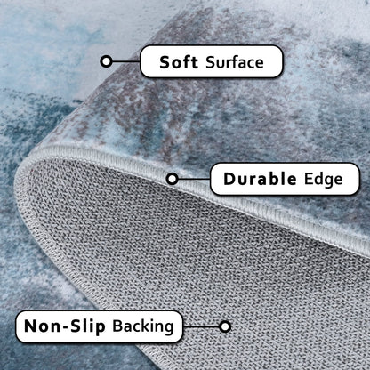 Bleum Cade Modern Abstract Area Rug 5x7,Large Rugs for Living Room, Machine Washable Rug Indoor Rugs for Bedroom, Non-Slip Low-Pile Soft Carpet for Bedroom, Dining Room Office,Blue