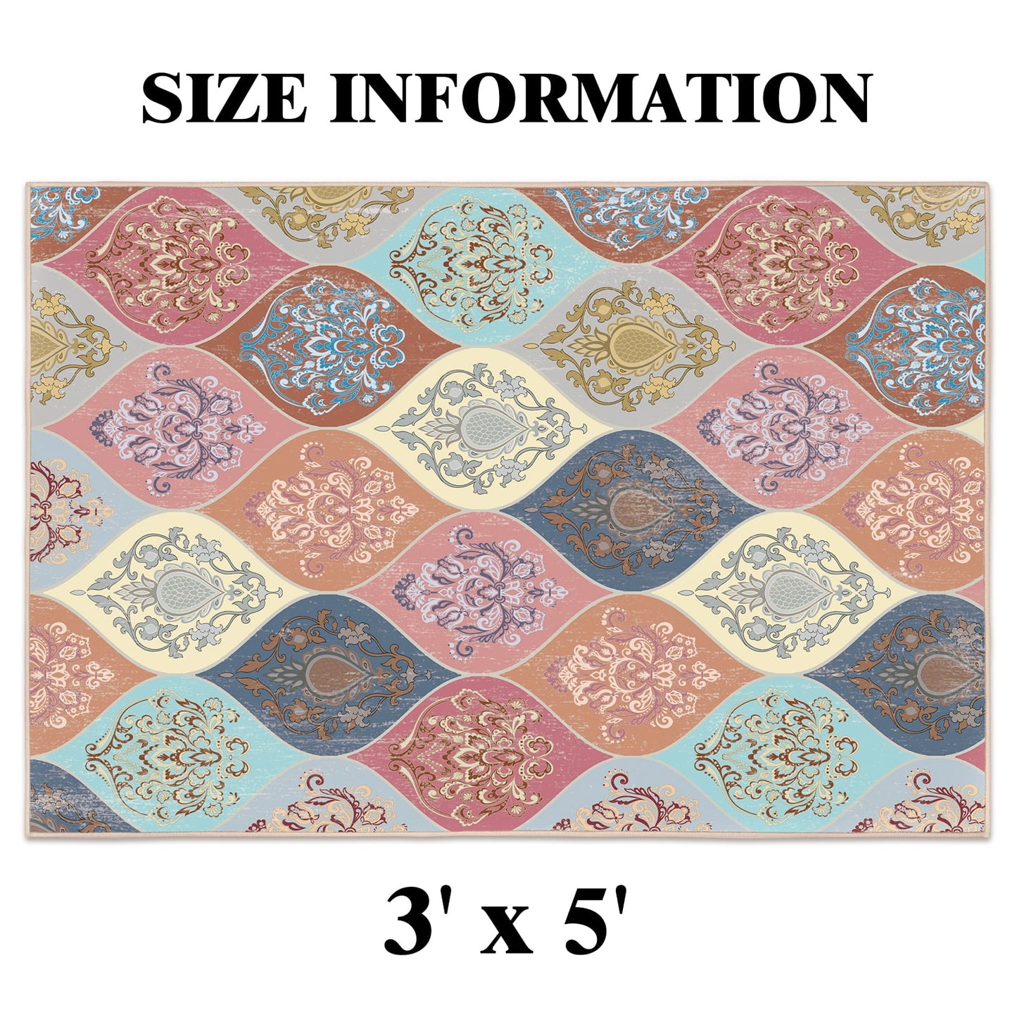 Bleum Cade Boho Floral Area Rugs 3x5 Washable Flower Rug for Bedroom Living Room,Soft Faux wool Non-slip Backing Carpet