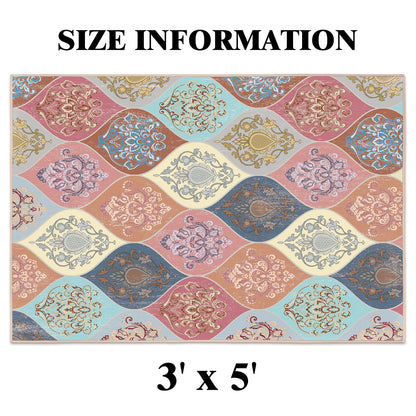 Bleum Cade Boho Floral Area Rugs 3x5 Washable Flower Rug for Bedroom Living Room,Soft Faux wool Non-slip Backing Carpet