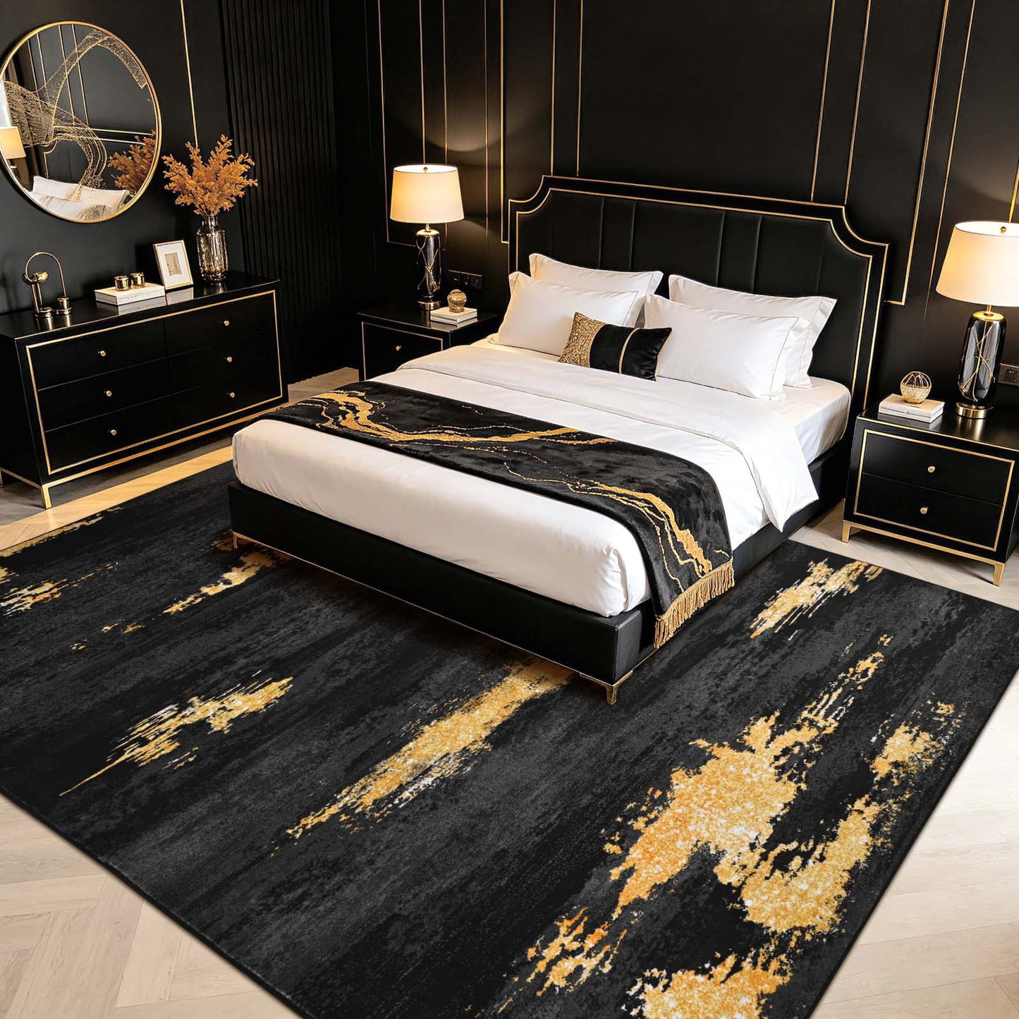Bleum Cade 5'x7' Area Rugs for Living Room, Modern Abstract Rug Ultra Soft Washable Rugs for Bedroom, Anti Slip Durable Carpet Home Decor for Dining Room,Black Gold