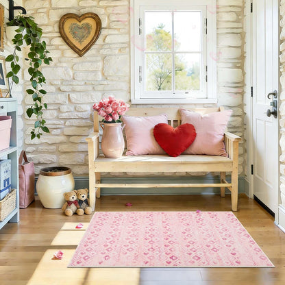 Bleum Cade 2'x3' Washable Entry Rug, Super Soft Low Pile Non-Slip Outdoor Indoor Pink Love Hearts Door Mat for Kitchen, Laundry Entryway, Bathroom, Mother's Day Ideal Gift for Mom