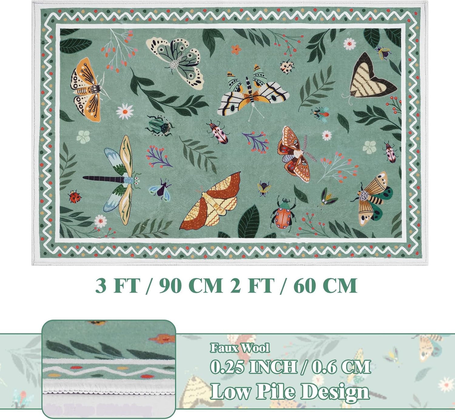 Bleum Cade Boho Floral Area Rugs 2x3 Door Mat Entryway Rug,Machine Washable Foldable Non Slip Outdoor Indoor Welcome Mat,Green