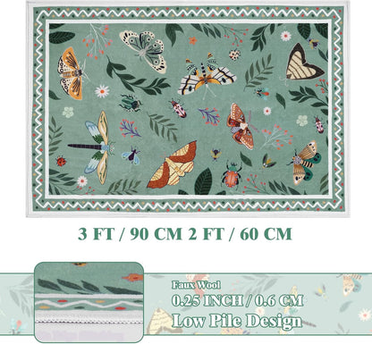 Bleum Cade Boho Floral Area Rugs 2x3 Door Mat Entryway Rug,Machine Washable Foldable Non Slip Outdoor Indoor Welcome Mat,Green