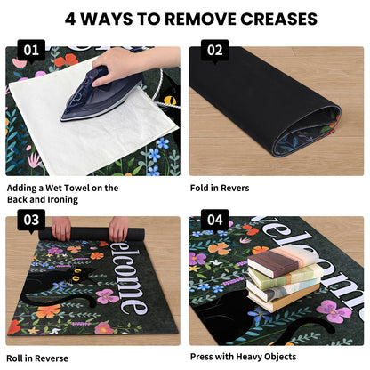BLEUM CADE Black Cat Welcome Mat,Non Slip Low Profile Front Door Mat, Cat Floral Doormat for Front Door Porch Outdoor Patio,18" x 30"