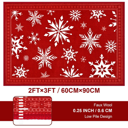 Bleum Cade Christmas Snowflake Area Rugs 2x3 Door Mat, Non Slip Washable Entryway Rug Outdoor Indoor Xmas Santa Welcome Mat for Entrance,Red