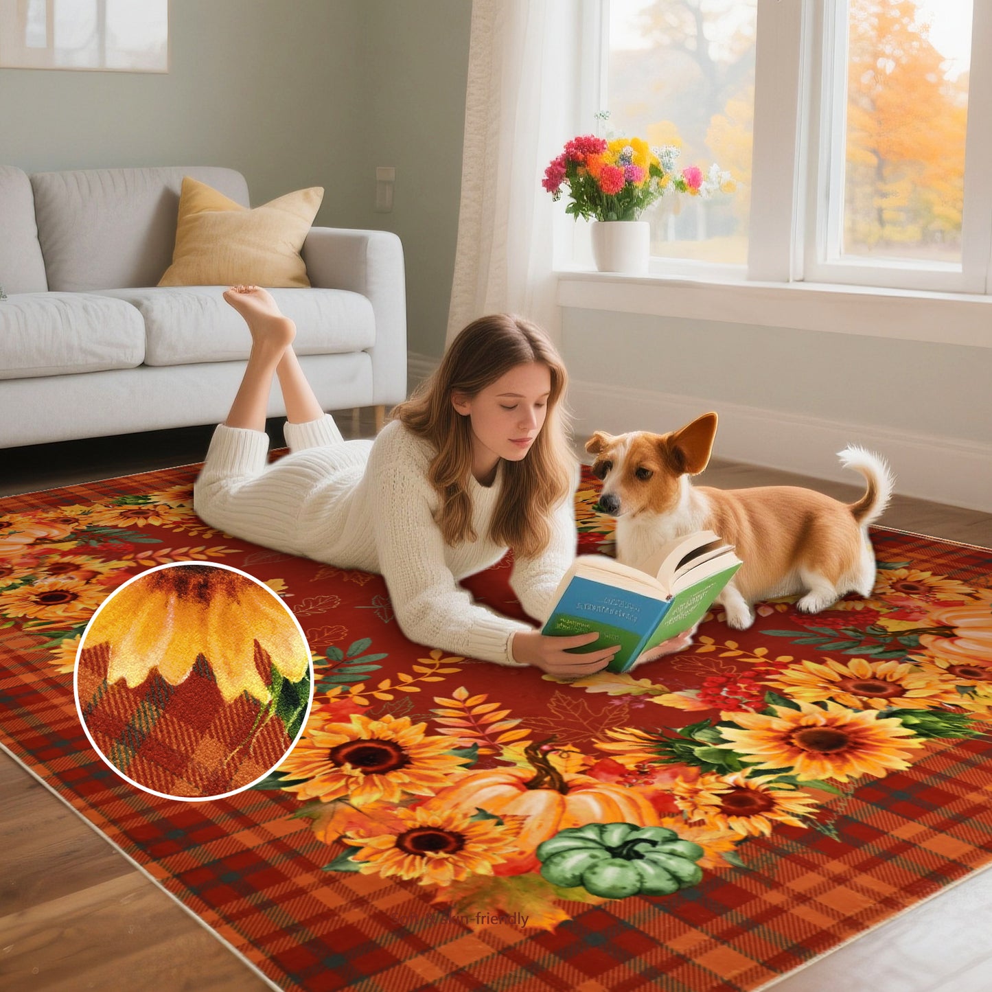 Bleum Cade 8'x10' Fall Area Rugs for Living Room, Washable Rugs Modern Rugs for Bedroom Dinning Room,Sunflower Rug Ultra Soft Non Slip Durable Large Carpet Home Decor