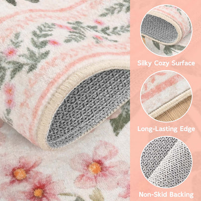 Bleum Cade 5'x7' Pink Rugs for Living Room,Boho Washable Floral Rugs for Bedroom Girls Room Decor,Ultra Soft Faux Wool Non Slip Low Pile Stain Resistant Carpet for Kids Living Dining Room Indoor