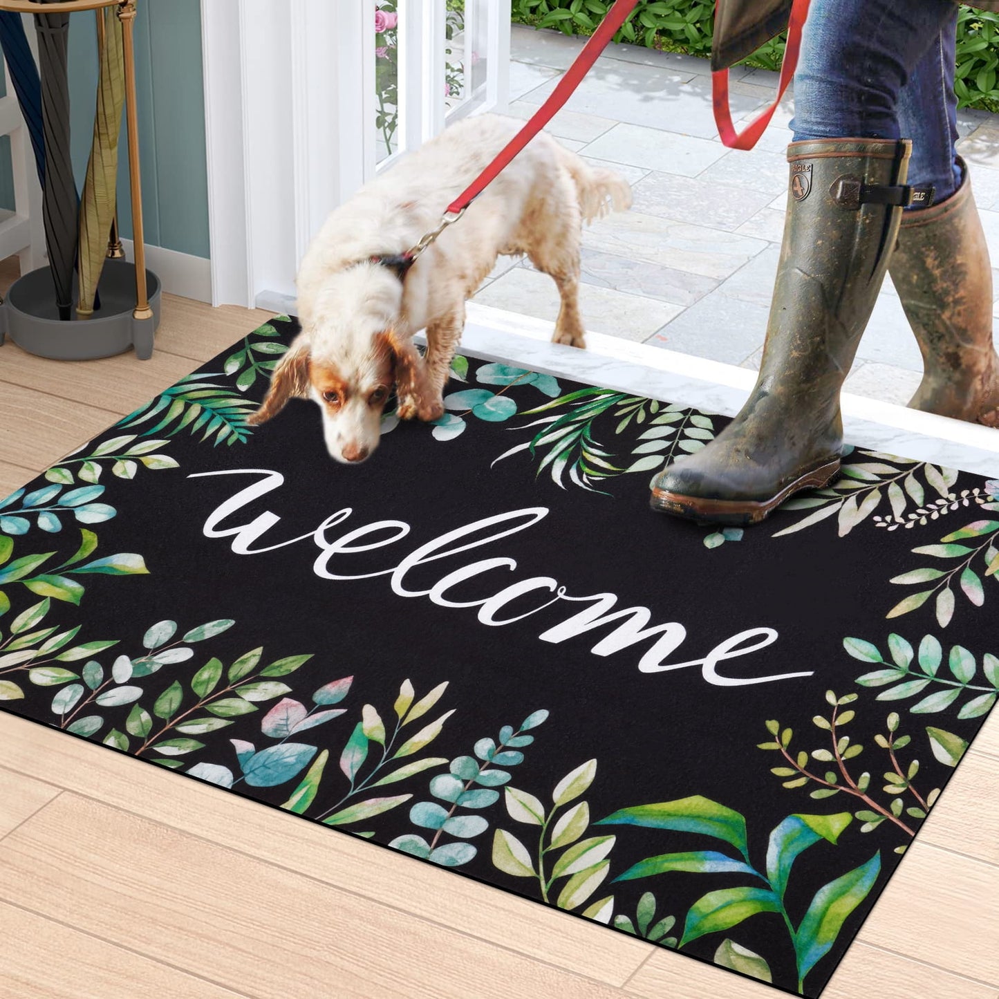 BLEUM CADE Summer Welcome Door Mat Leaves Low Profile Outdoor Door Mats Non Slip Entrance Mats for Outside Patio