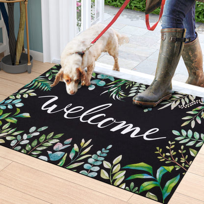 BLEUM CADE Summer Welcome Door Mat Leaves Low Profile Outdoor Door Mats Non Slip Entrance Mats for Outside Patio