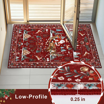 Bleum Cade Christmas Area Rugs 2x3,Santa Claus Non Slip Washable Entryway Rug, Winter Red Door Mat Outdoor Indoor,Soft Faux Wool Low Pile Welcome Mat for Entrance,Christmas Decorations