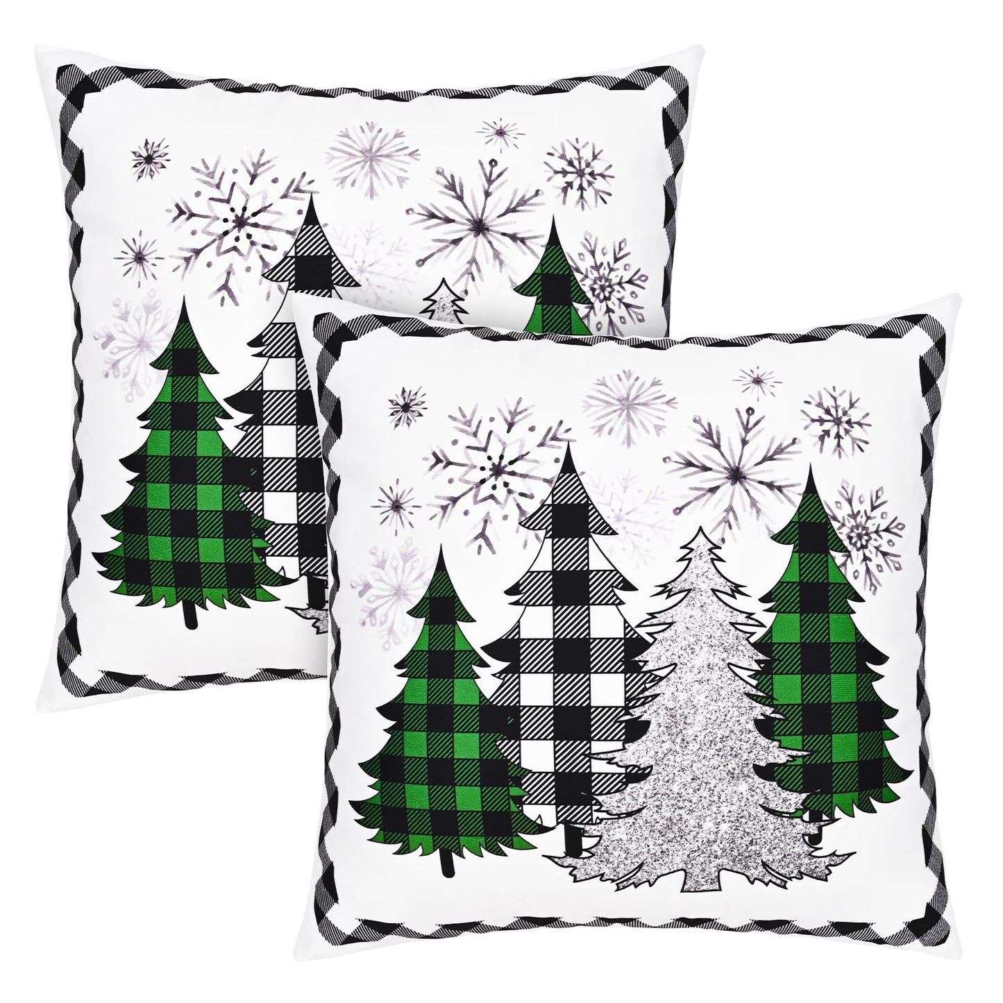 BLEUM CADE Christmas Throw Pillow Covers 18 x 18 inch Snowflakes Xmas Tree Buffalo Plaid Pillow Covers Set of 2,Winter Holiday Decorative Pillow Cases