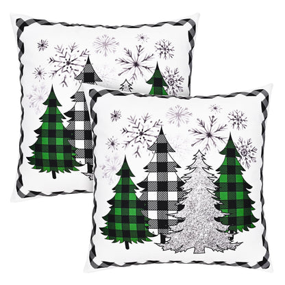 BLEUM CADE Christmas Throw Pillow Covers 18 x 18 inch Snowflakes Xmas Tree Buffalo Plaid Pillow Covers Set of 2,Winter Holiday Decorative Pillow Cases
