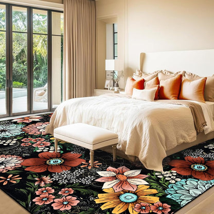 BLEUM CADE Boho Floral Area Rug 5x7 Washable Soft Faux Wool Rug Carpet for Living Room Bedroom