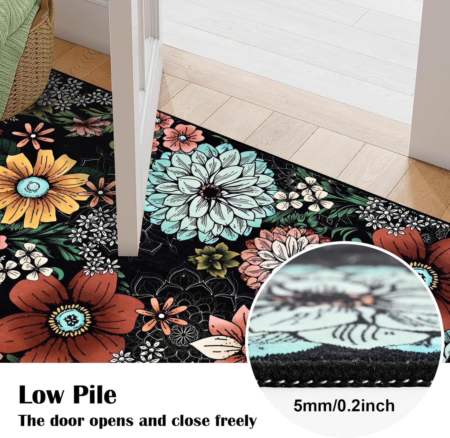 BLEUM CADE Boho Floral Area Rugs 2x3 Entryway Rug,Non Slip Washable Door Mat Outdoor Indoor Welcome Mat for Entrance