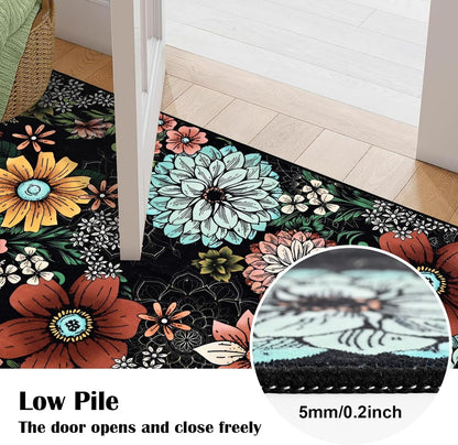 BLEUM CADE Boho Floral Area Rugs 2x3 Entryway Rug,Non Slip Washable Door Mat Outdoor Indoor Welcome Mat for Entrance
