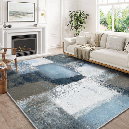 Bleum Cade 6x9 Abstract Area Rugs for Living Room, Modern Geometric Rug Non Slip, Patchwork Washable Soft Bedroom Rug Stain Resistant, Indoor Rugs Low Pile Carpet,Blue