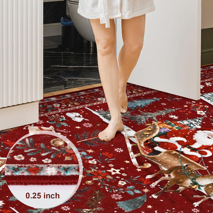 Bleum Cade Christmas Rugs for Living Room 5x7 Area Rug,Christmas Santa Washable Rugs for Bedroom,Soft Faux Wool Non Slip Bedroom Rugs,Winter Red Large Carpet for Dining Room,Christmas Decorations