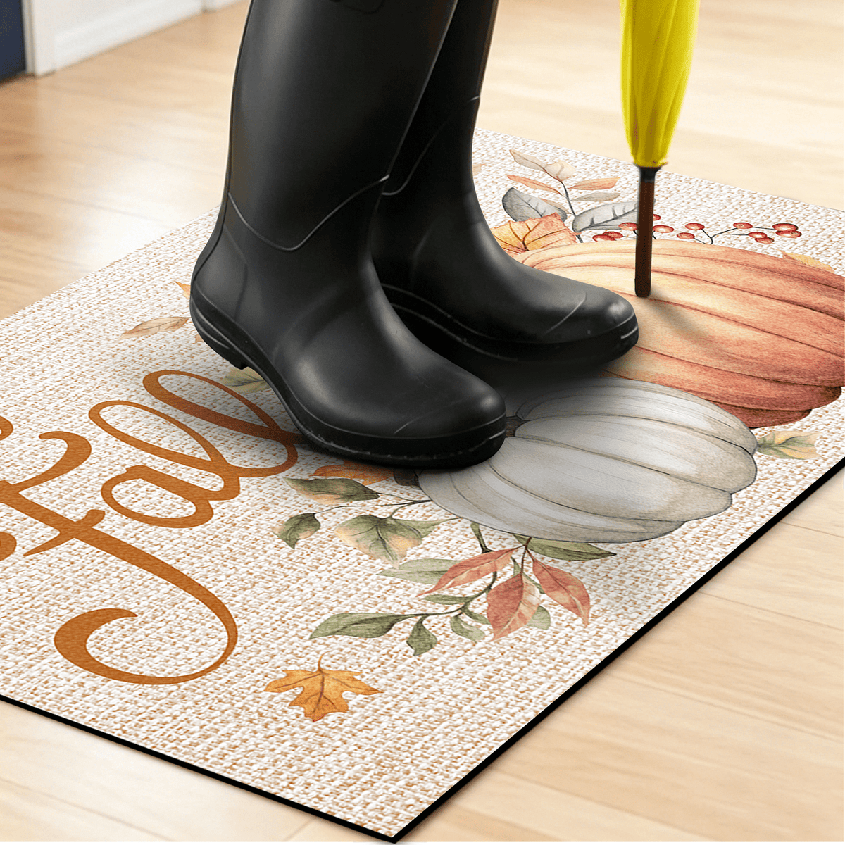 Bleum Cade Fall Pumpkin Door mat 18"x 30", Autumn Maple Leaves Non Slip Low Profile Doormat,Thanksgiving Welcome Mat for Indoor Outdoor Home Decor Gift