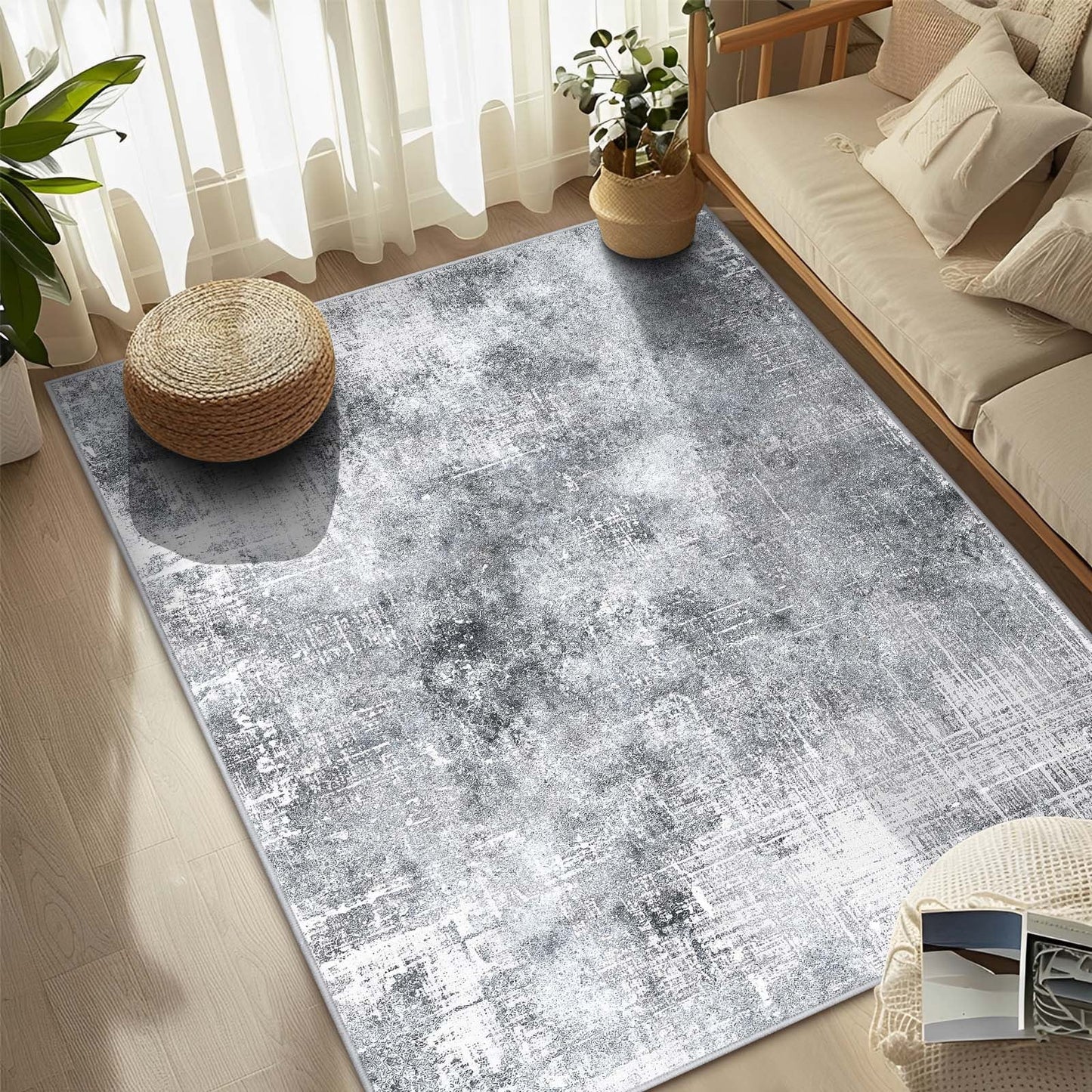 Bleum Cade 5x7 Area Rugs for Living Room,Soft Washable Non Slip Bedroom Rug,Modern Abstract Grey Dinning Room Large Carpet
