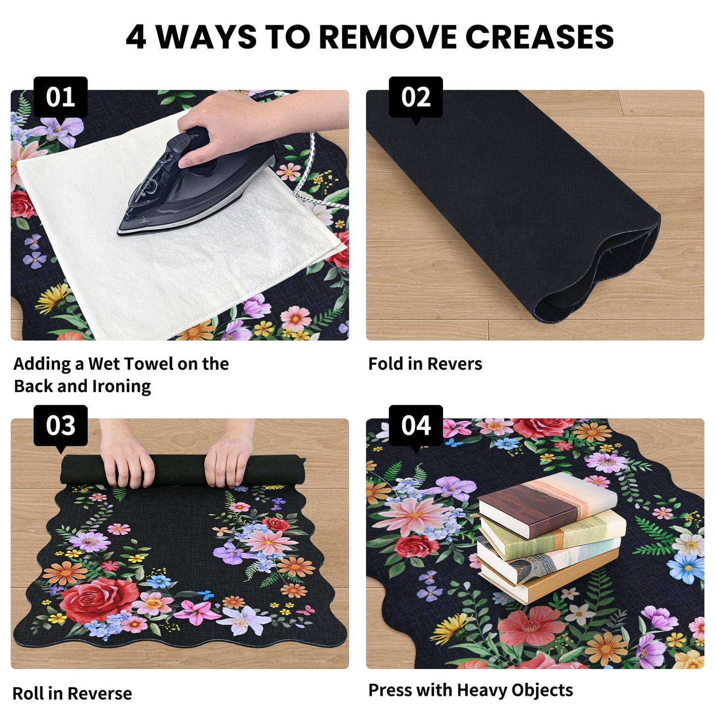 BLEUM CADE Spring Door Mat Low Profile Welcome Mat,Non Slip Rubber Backing Outside Door Mats Black Floral for Front Door,Patio,Entryway,18" x 30"