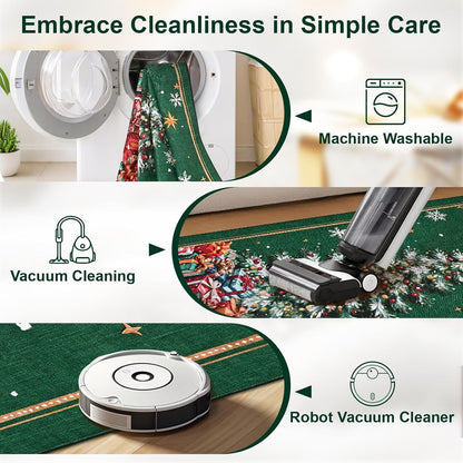 BLEUM CADE Christmas Tree Rug 3x5 Washable Rugs Non Slip,Xmas Green Area Rug for Living Room, Soft Faux Wool Large Entryway Rugs for Christmas Decorations